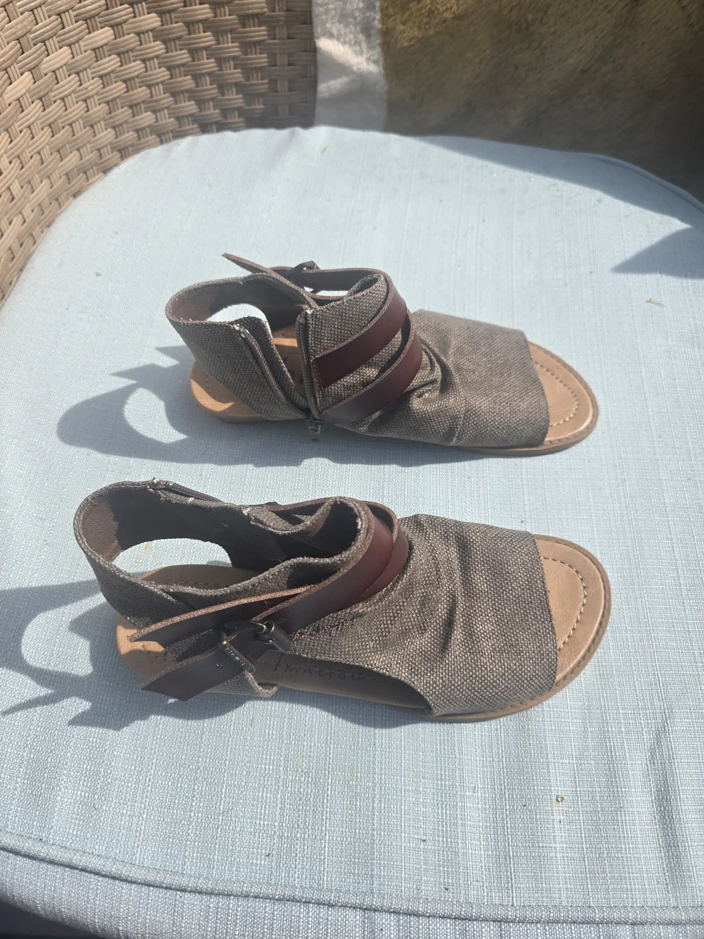 Blowfish Olive Canvas Slingback Sandals with Brown Straps
